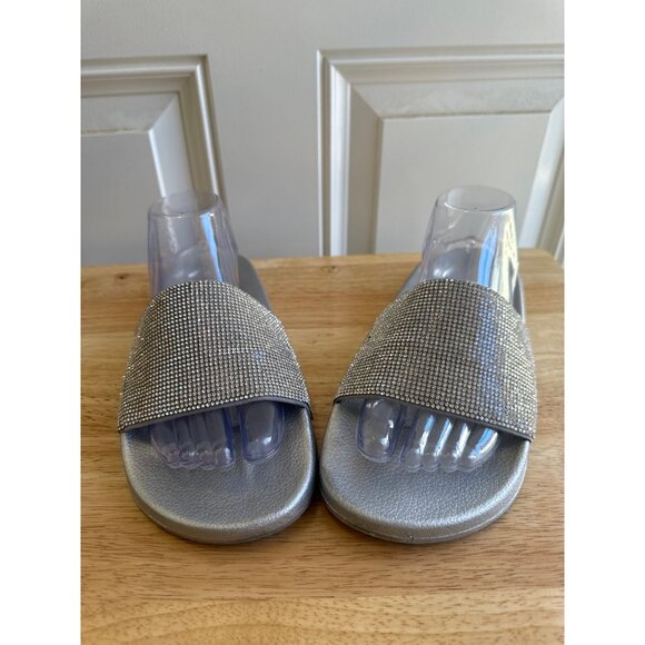 Bebe Women's Rhinestone Embellished Silver Slide Sandals Size 11 Sku 2984 - Picture 7 of 11